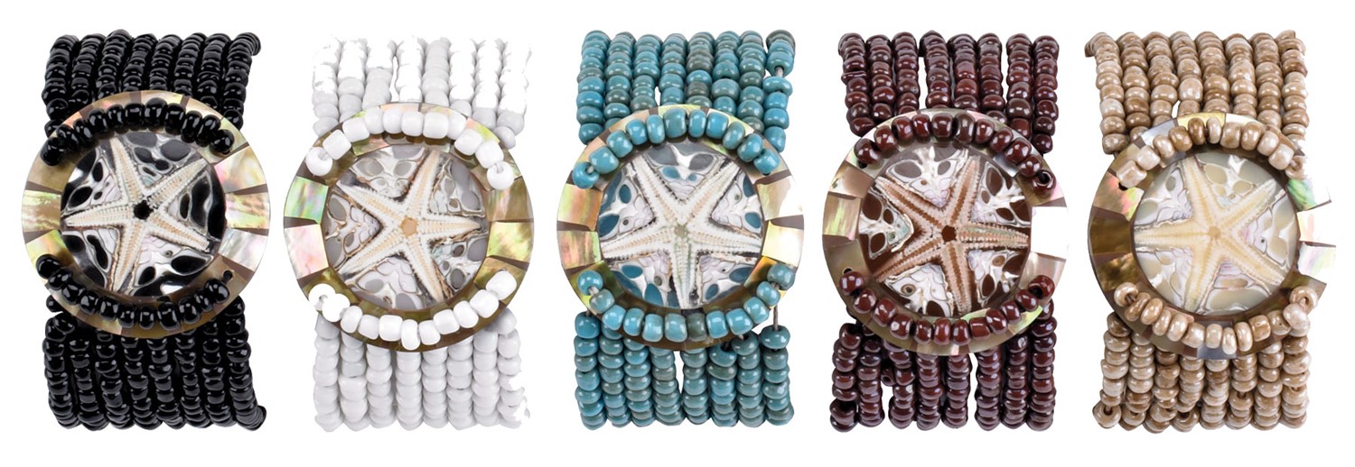 Mother Of Pearl W/Resin Starfish Stretch Bali Bracelet (A) Assorted BR0570-A
