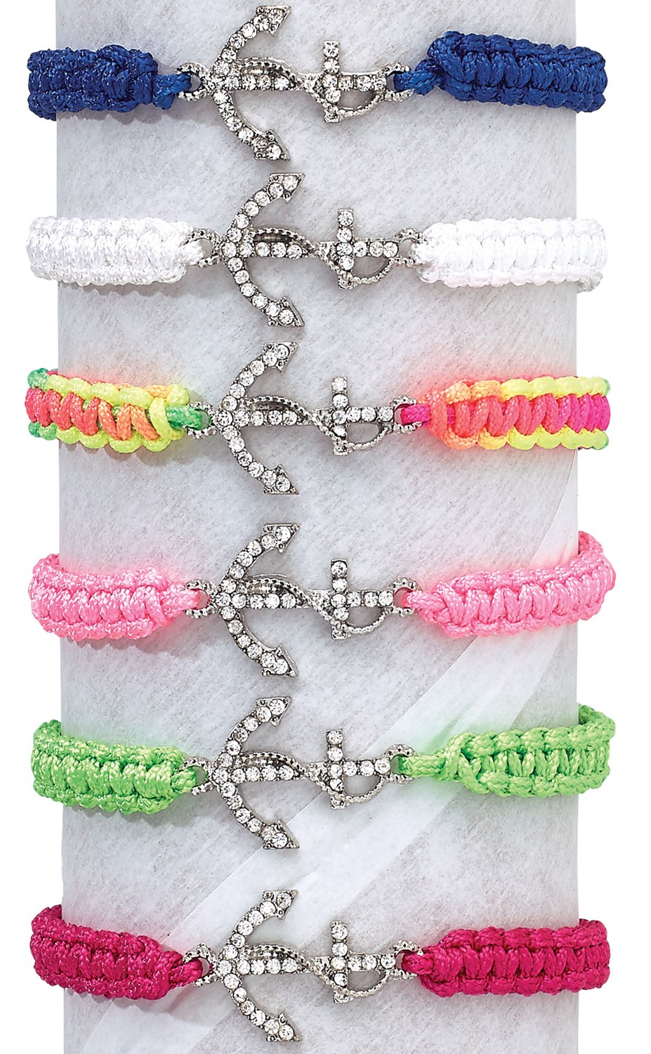 Rhinestone Rope Anchor Macrame Adjustable Slide-Knot Bracelet (A) Assorted BR0666-A