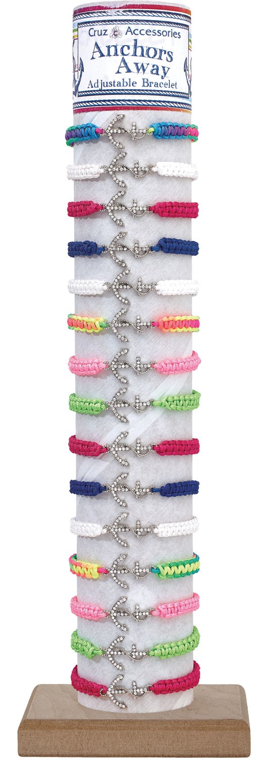 Rhinestone Rope Anchor Macrame Adj Slide-Knot Bracelet (A) Asstd W/ Tube & Base BR0666-A-TUBE