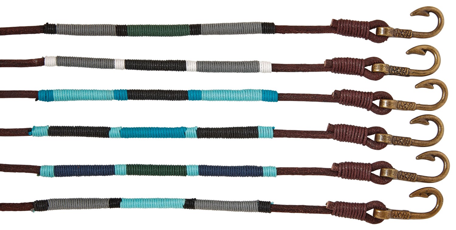 Fish Hook Leather Bracelet w/Colored Cord Assorted ZBR0222