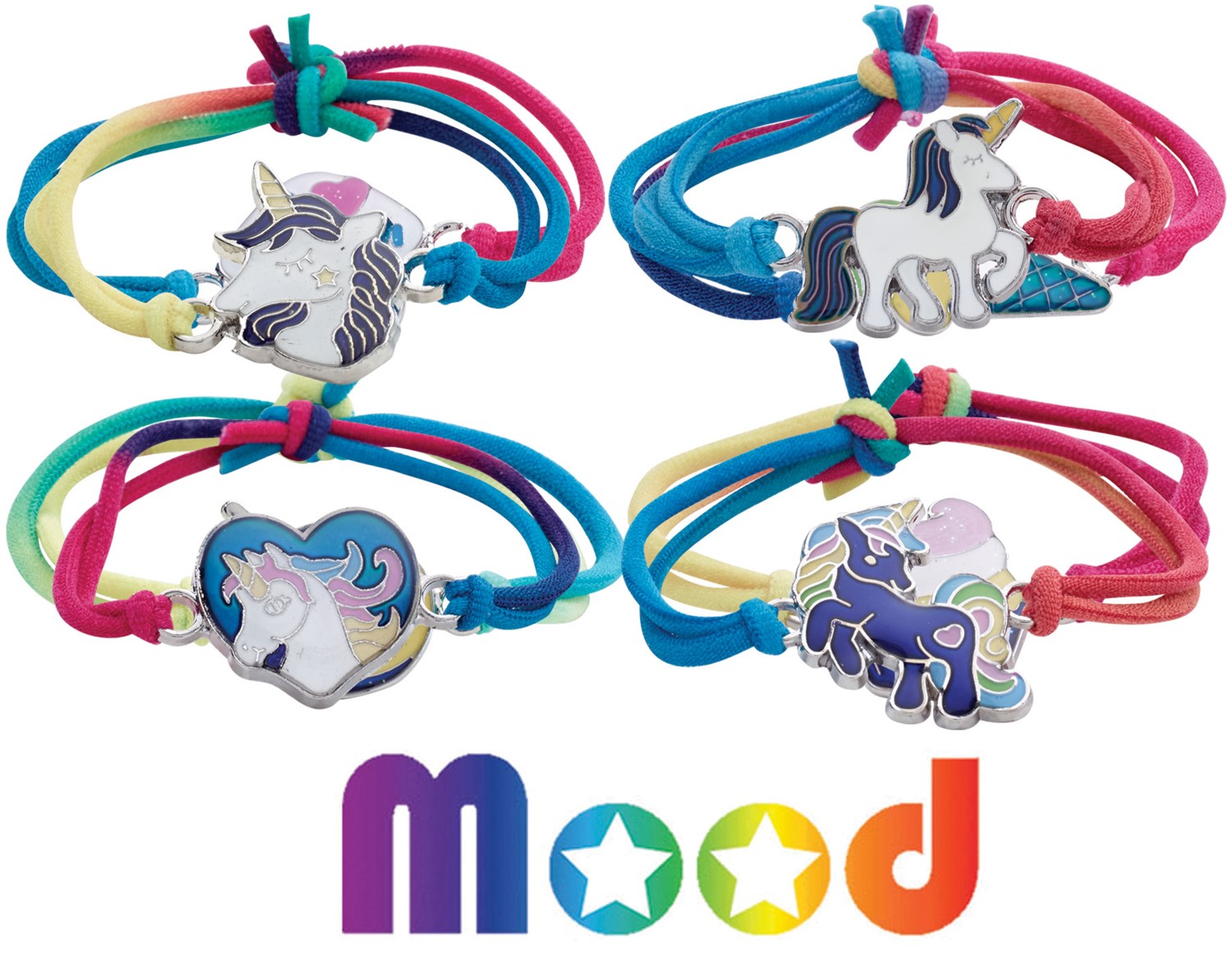 Assorted Unicorn Mood Bracelet on Stretch Tie Dye Cord Assorted BR1726