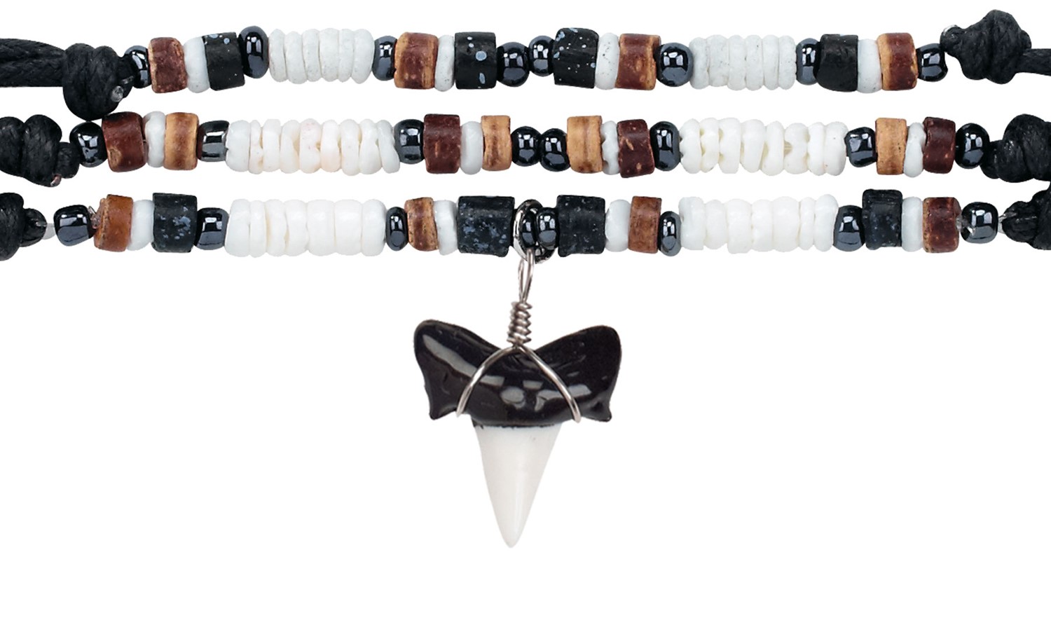 Enamel Shark Tooth Pendant On Adjustable Black Cord Shell Necklace Assorted ZNK1573-ST