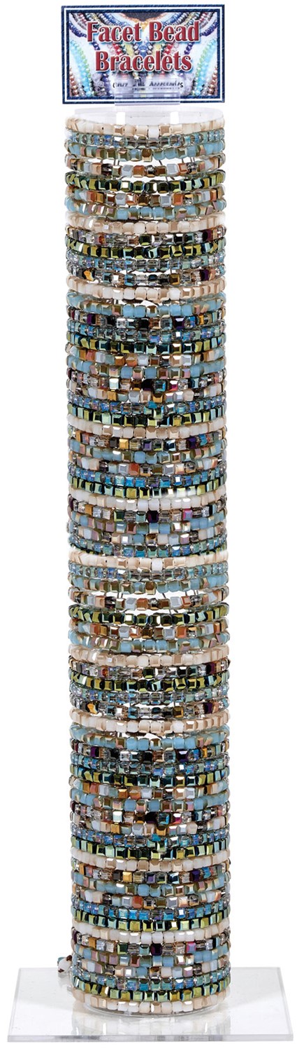 Iridescent Square Bead Stretch Bracelet Assorted With Tube & Base BR0862-TUBE
