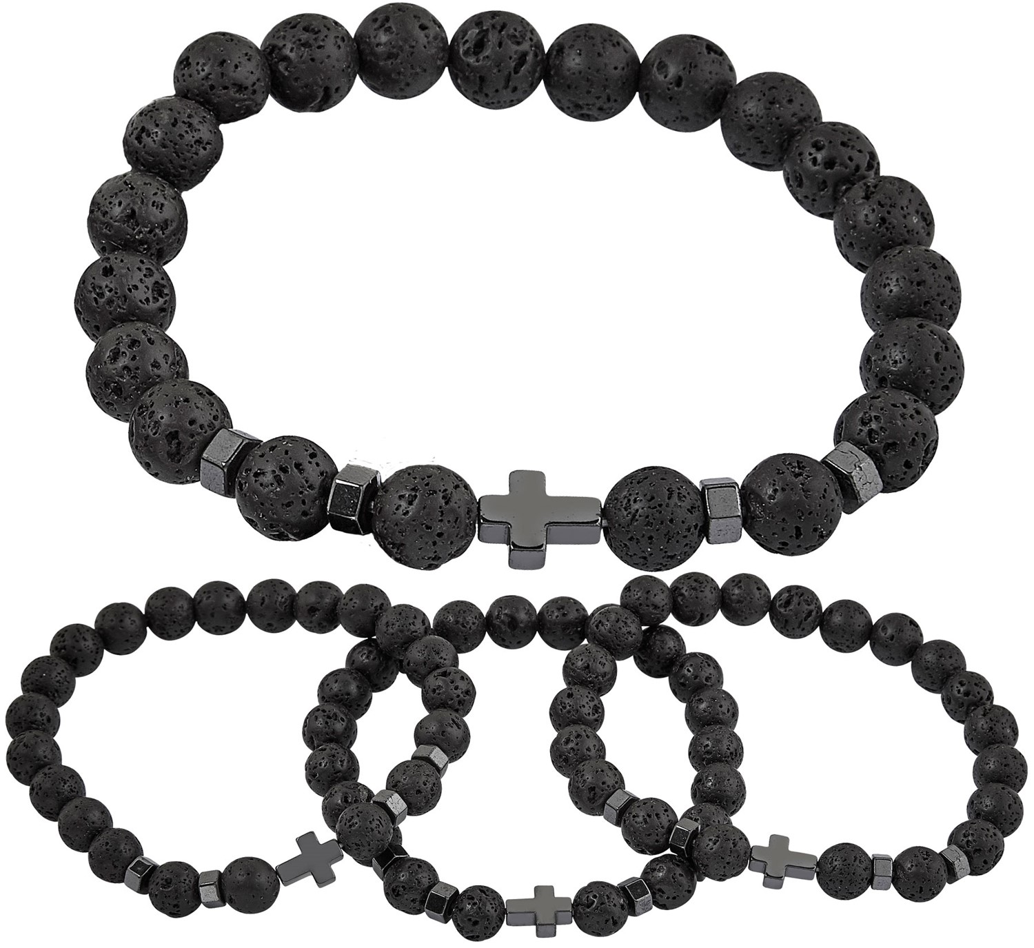 Lava Bead With Hematite Cross Stretch Bracelet Assorted ZBR0304