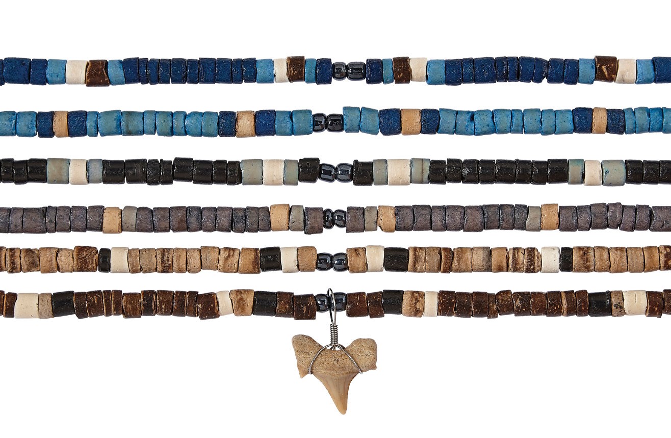 Coco Wood Bead Shark Tooth Necklace Assorted ZNK5508