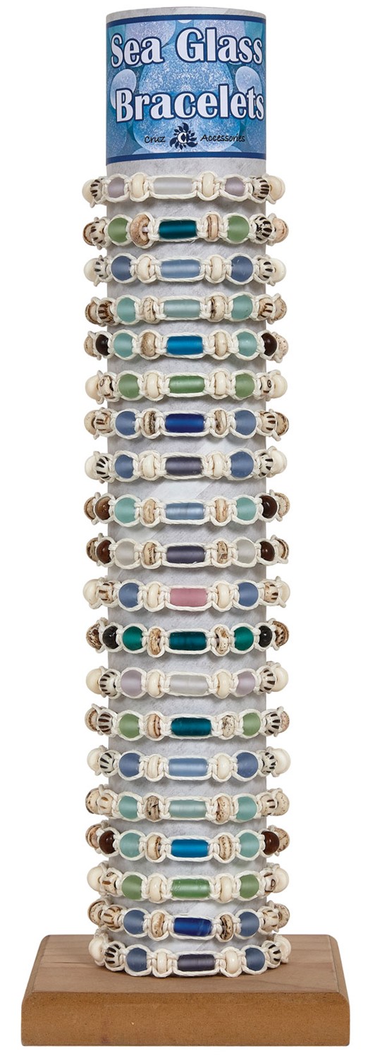 Macrame W/Bone & Sea Glass Beads Adj Slide Knot Bracelet (C) Asst W/Tube & Base BR0821-C-TUBE