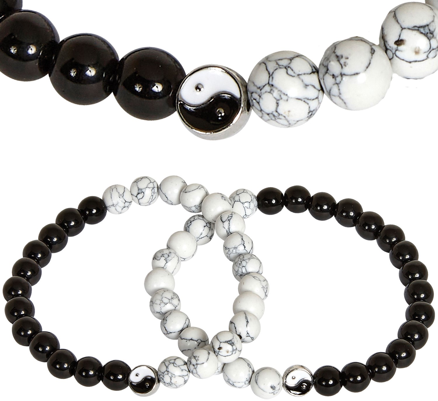 Black & White Bead With Ying-Yang Pendant Stretch Bracelet ZBR0306
