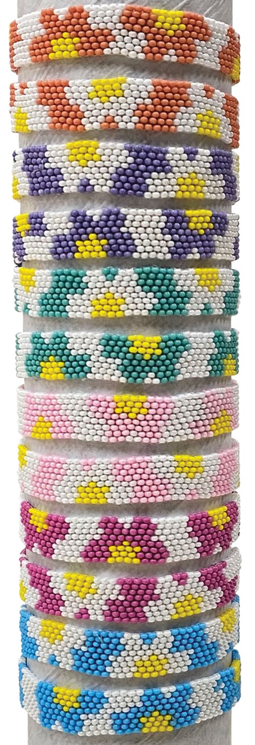 Wide Seed Bead With Large Flower Slide-Knot Adjustable Bracelet Assorted BR0783
