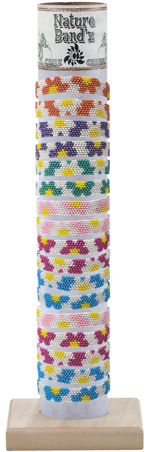 Wide Seed Bead W/Large Flower Slide-Knot Adjustable Bracelet Asstd W/Tube & Base BR0783-TUBE