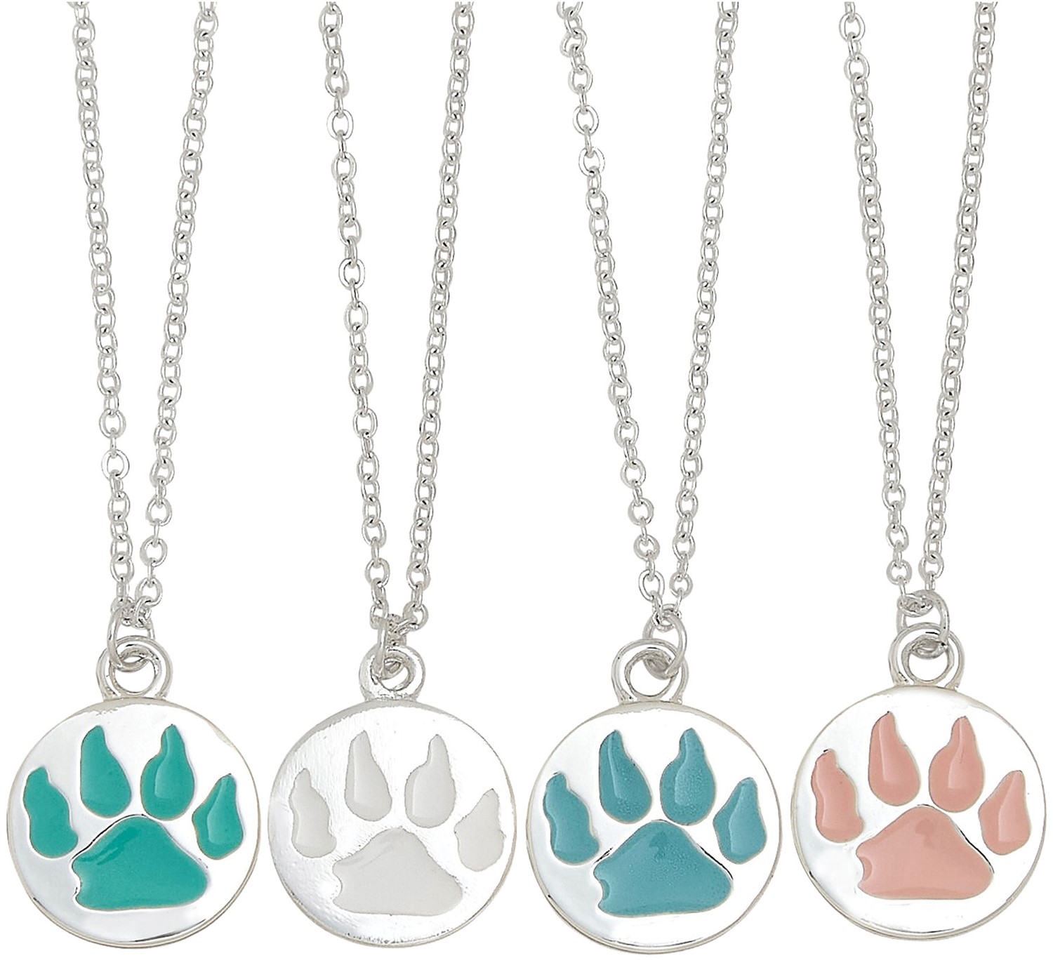 Pastel Paw Pendant on Silver Chain Necklace Assorted NK2640