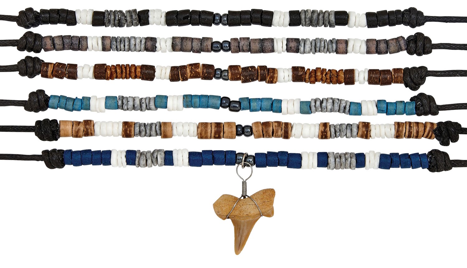 Coco With Dyed Shell Adjustable Shark Tooth Necklace Assorted ZNK5553