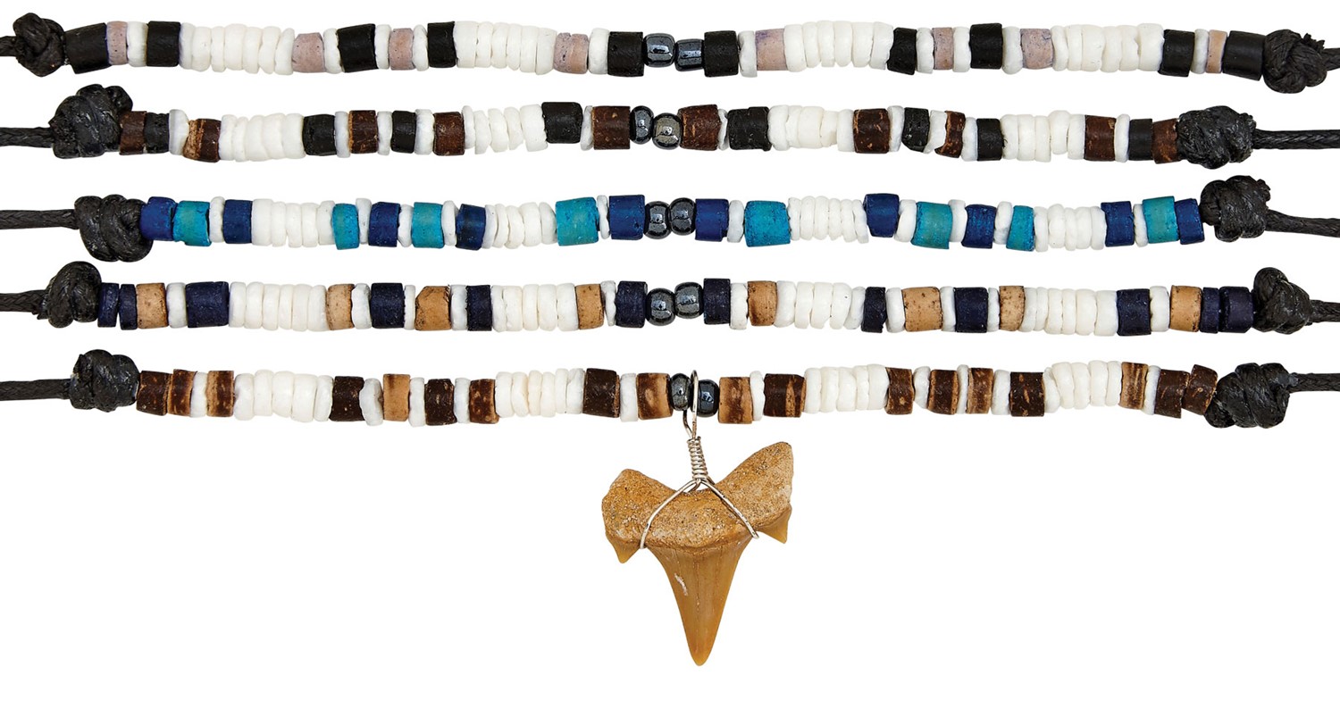 White Shell With Coco Beads Adjustable Shark Tooth Necklace Assorted ZNK5554