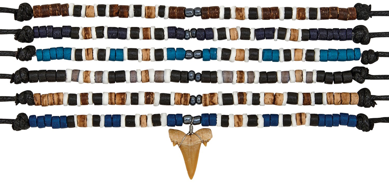 Solid Coco With Colored Coco Shell Adjustable Shark Tooth Necklace ZNK5557