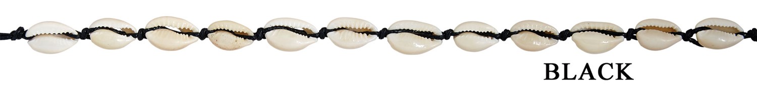 12 Cowrie Choker Necklace On Black Color Cord With Cowrie Clasp NK1690-BLACK