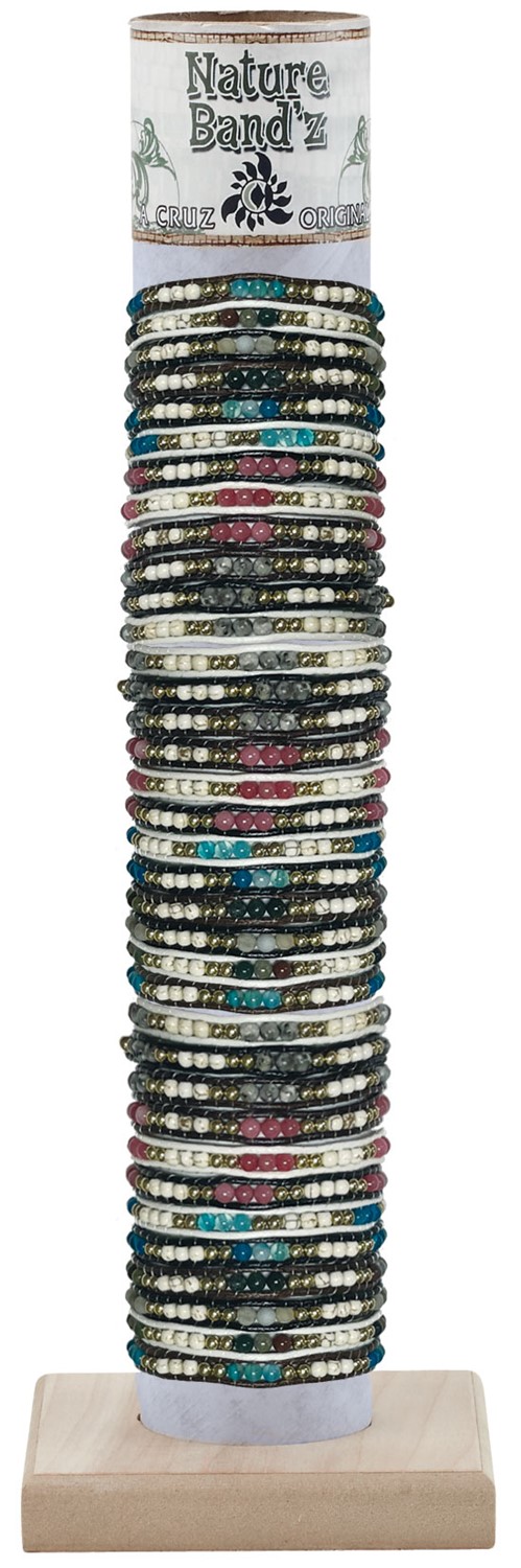 4MM Semi Precious & Howlite Adj Slide Knot Bracelets (D) Asst'd With Tube & Base BR0850-D-TUBE