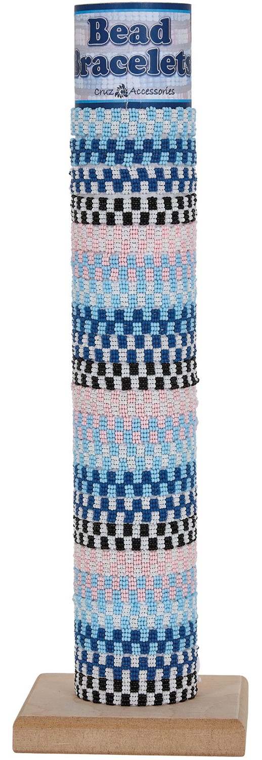 Seed Bead Block Pattern Adjustable Slide-Knot Bracelet Assorted W/Tube & Base BR0833-TUBE