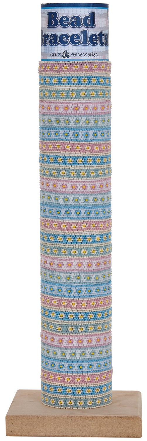 Seed Bead Daisy Pattern Slide-Knot Adjustable Bracelet Assorted W/Tube & Base BR0835-TUBE