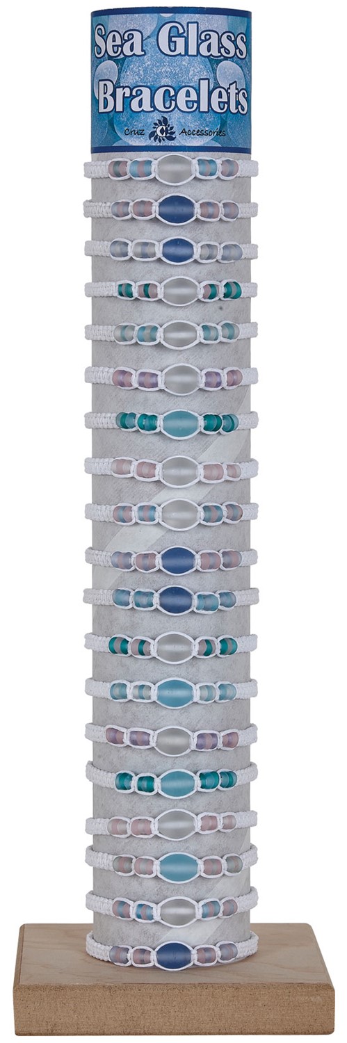 Oval & Seed Bead Glass Adjustable Slide-Knot Bracelet Assorted With Tube & Base BR0838-TUBE