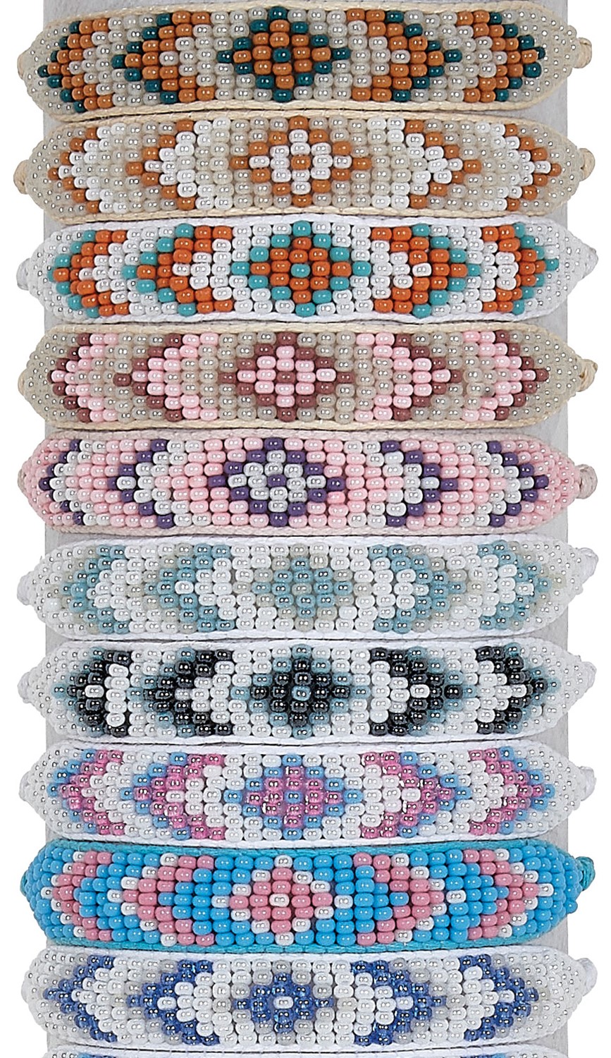 Mini Seed Bead Pattern Adjustable Slide-Knot Bracelet (D) Assorted BR0738-D