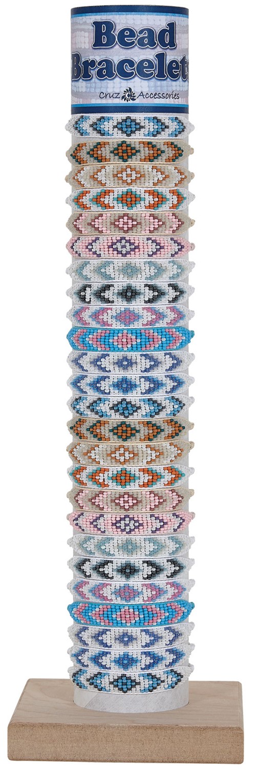 Mini Seed Bead Pattern Adjustable Slide-Knot Bracelet (D) Assorted W/Tube & Base BR0738-D-TUBE