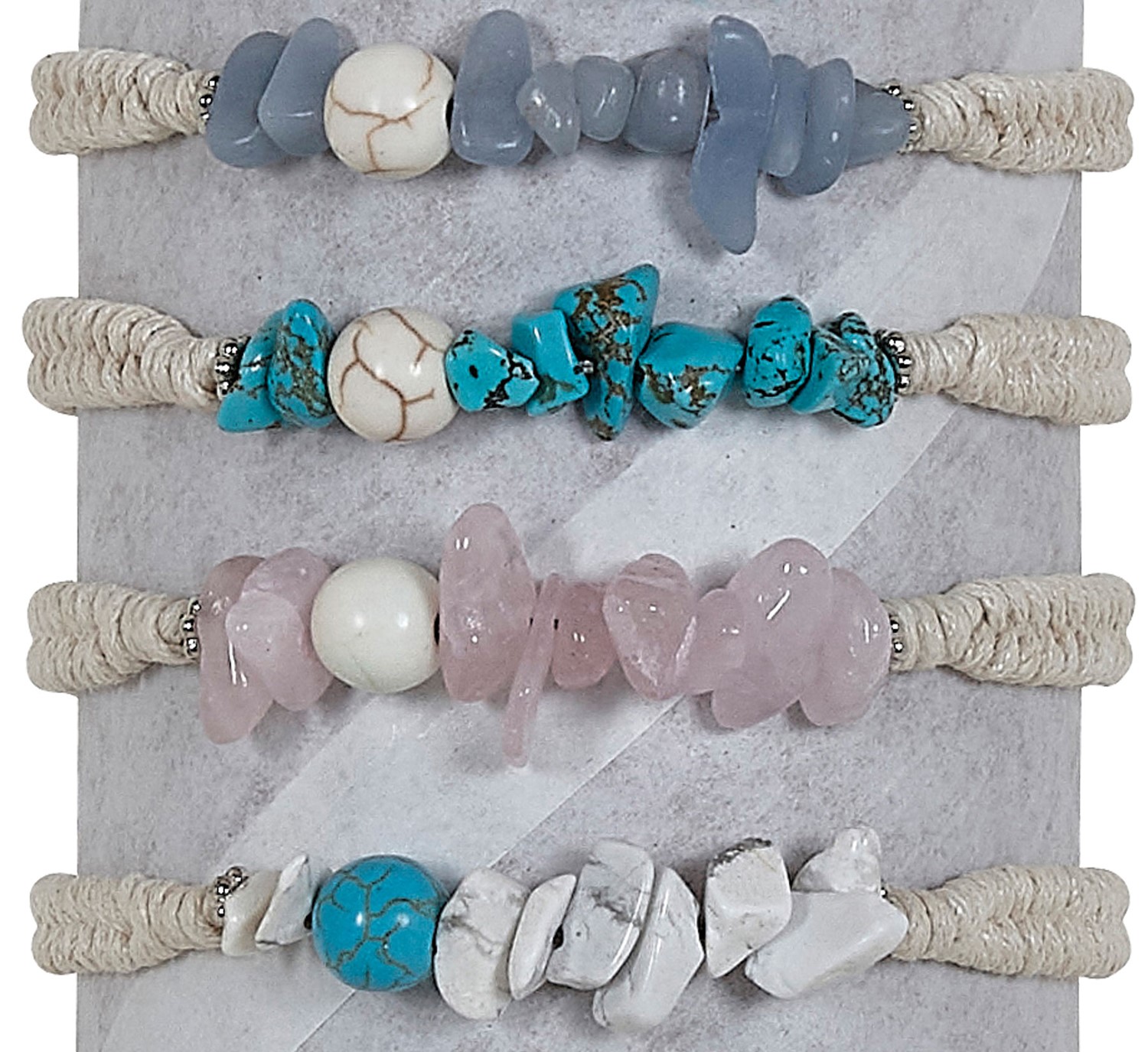Chipped Stone With Howlite Bead Slide Knot Adjustable Bracelet Assorted BR0879
