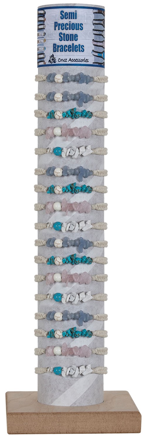 Chipped Stone With Howlite Bead Slide Knot Adj Bracelet Assort With Tube & Base BR0879-TUBE