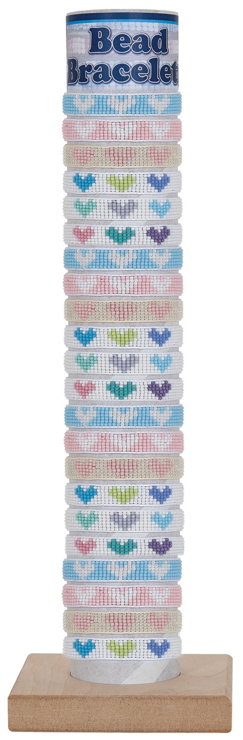 3 Heart Seed Bead Adjustable Slide Knot Bracelet Assorted With Tube & Base BR0836-TUBE