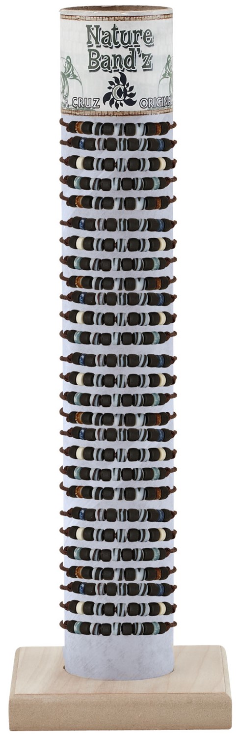 Black & Striped Bead Pattern Adj Slide-Knot Leather Bracelet Asst W/Tube & Base ZBR0283-TUBE