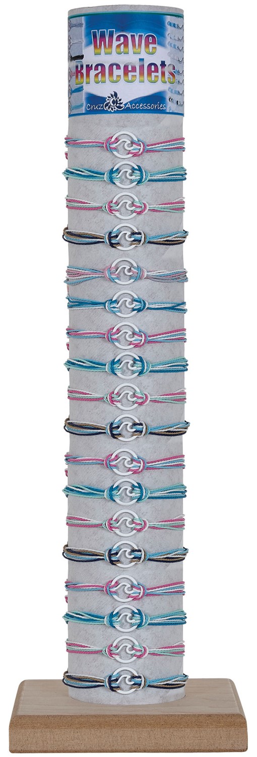 White Circle Wave on Multi Cord Slide-Knot Adj Bracelet Assorted W/Tube & Base BR0731-WT-TUBE