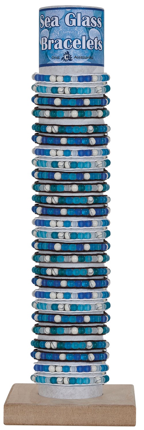 6mm Glass & Stone Bead Adjustable Slide Knot Bracelet Assorted With Tube & Base BR0857-TUBE