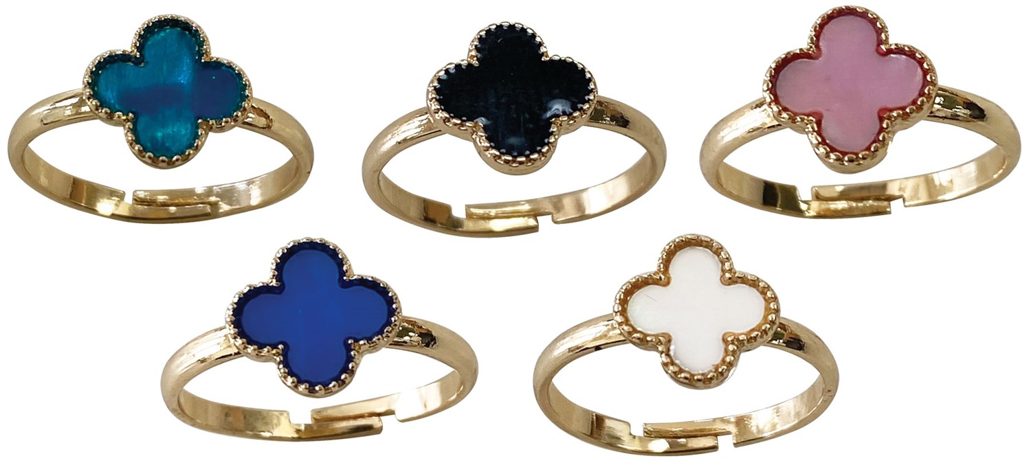 Gold Plated Colored Clover Adjustable Ring Assorted R0211
