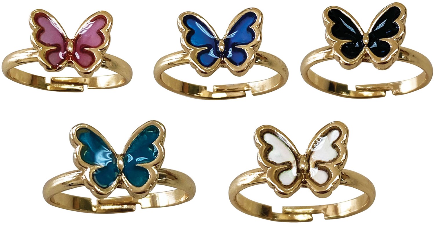 Gold Plated Colored Butterfly Adjustable Ring Assorted R0212