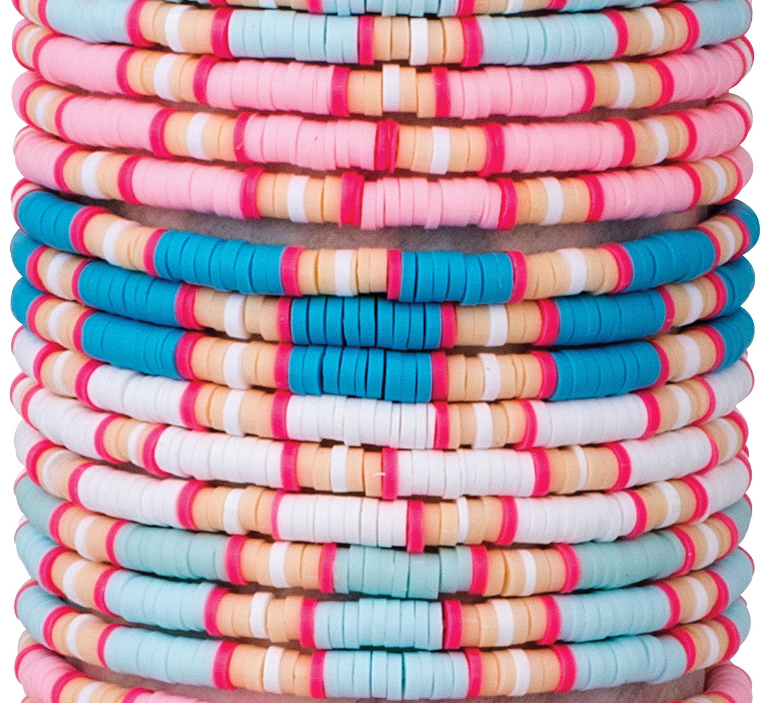 Elastic Pastel Fimo Disc Block Pattern Slide Knot Bracelet Assorted BR0910