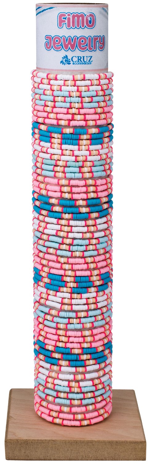 Elastic Pastel Fimo Disc Block Pattern Slide Knot Bracelet Assort W/Tube & Base BR0910-TUBE