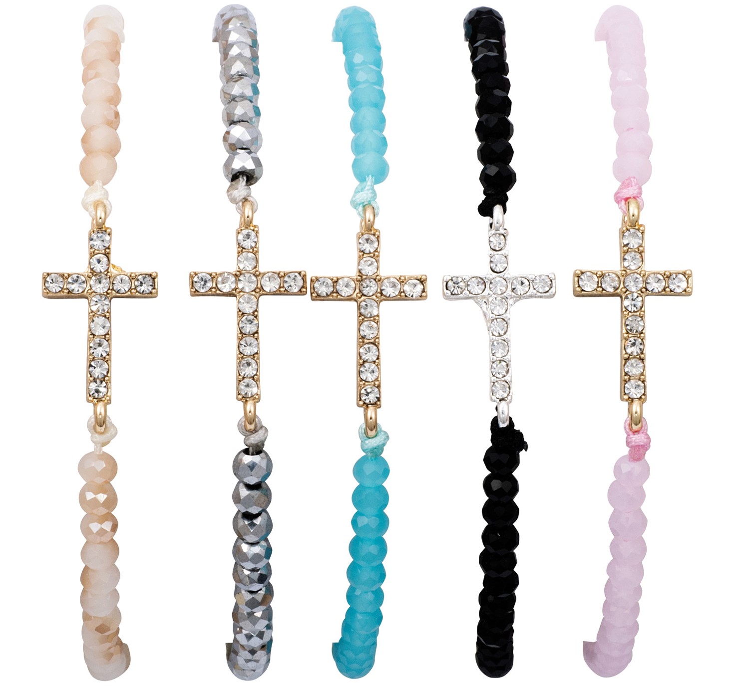 Facet Bead With Cross Pendant Bracelet Assorted BR0911