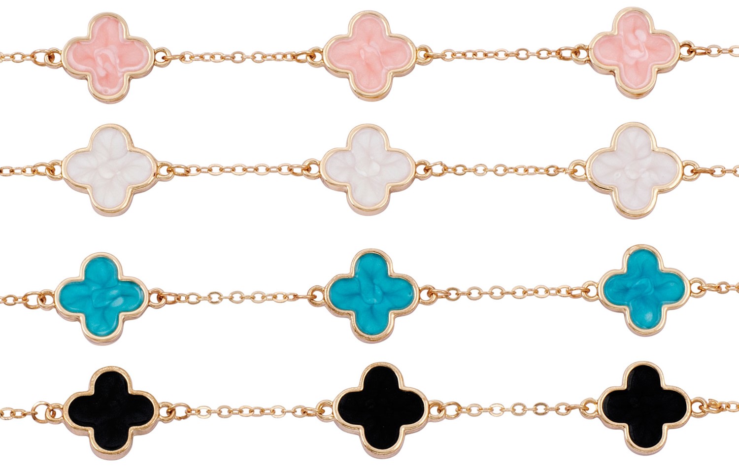 Enamel Multi Clover Pendant On Gold Chain Bracelet Assorted BR2657
