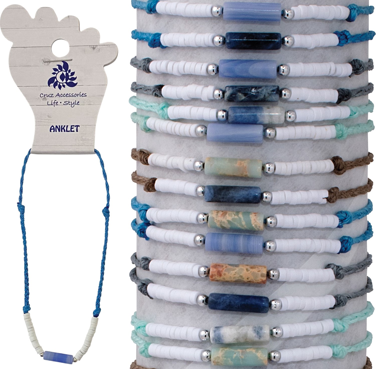 3MM Stone Bead And Fimo Adjustable Anklet Assorted AK0916