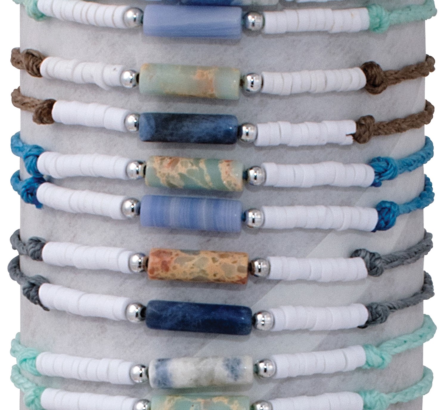 Color Cord With 3MM Fimo Disc And Stone Slide Knot Bracelet Assorted BR0916