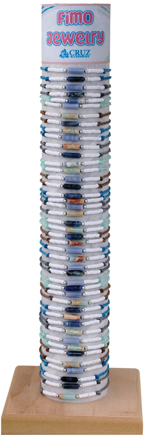 Color Cord With 3MM Fimo Disc And Stone Slide Knot Bracelet Asst W/Tube & Base BR0916-TUBE