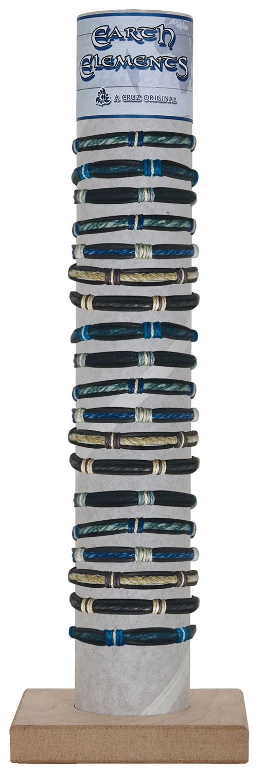 Leather With Block Weave Pattern Slide-Knot Adj Bracelet Assorted W/Tube & Base ZBR0288-TUBE