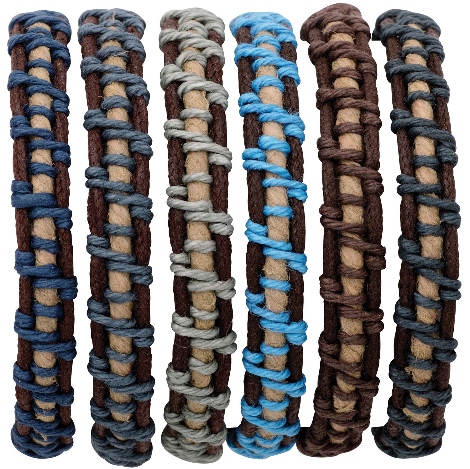 Leather With Color Cord Wrap Pattern Slide-Knot Adjustable Bracelet Assorted ZBR0289