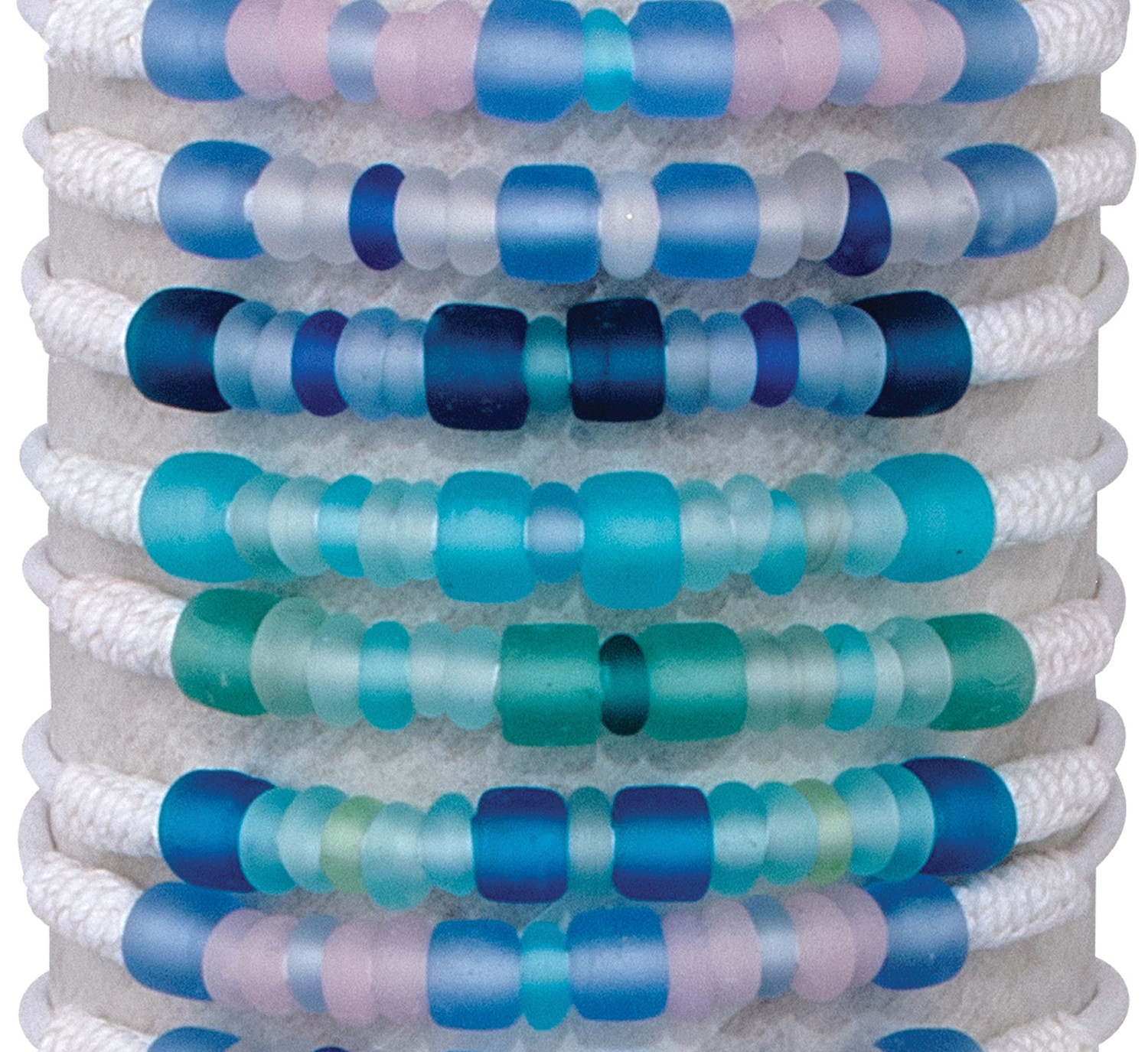 Sea Glass Beads on White Cord Slide Knot Bracelet Assorted BR0885