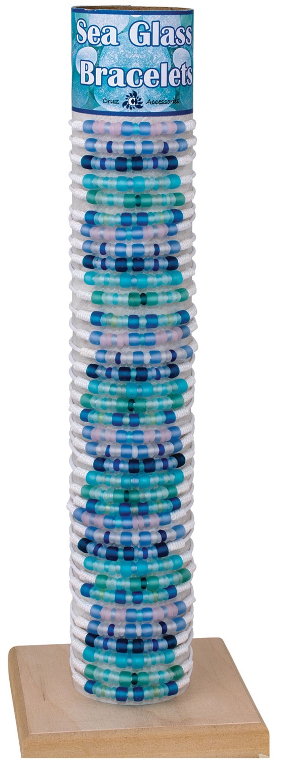 Sea Glass Bead on White Cord Slide Knot Bracelet Assorted With Tube & Base BR0885-TUBE