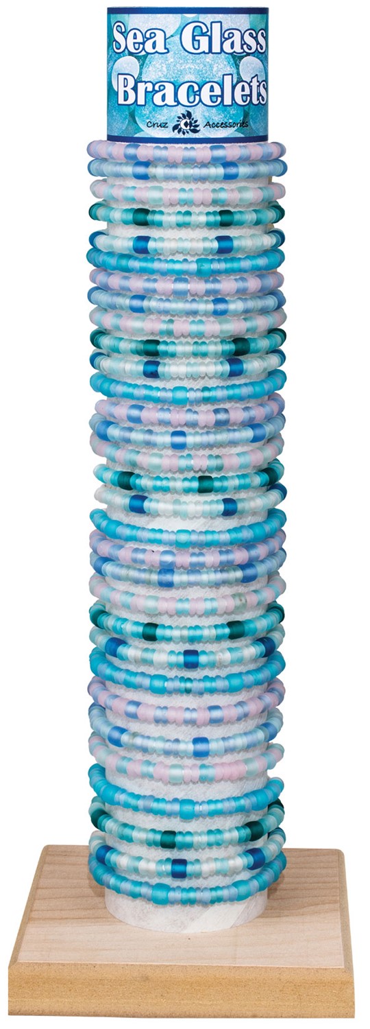 Glass Beads on White Cord Slide Knot Bracelet Assorted With Tube & Base BR0886-TUBE