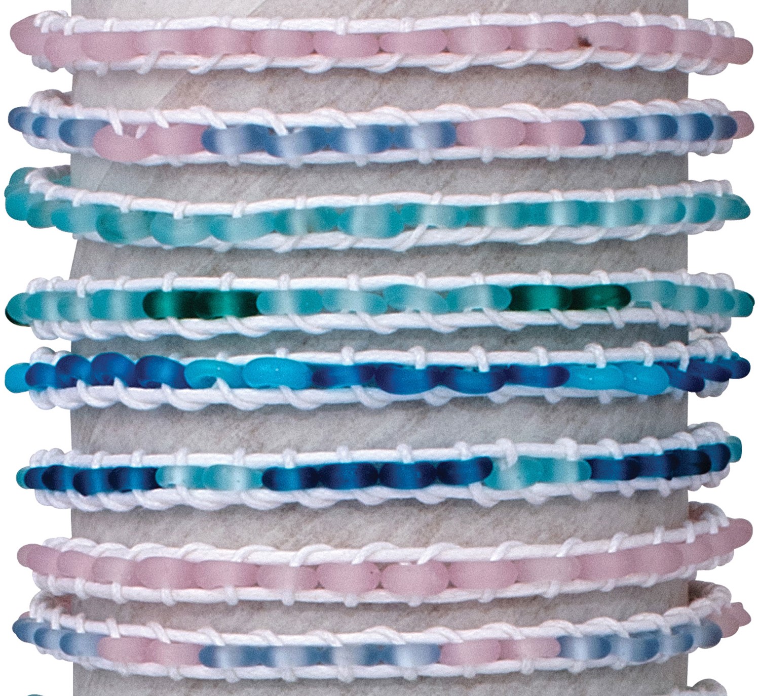 Small Glass Beads on White Cord Slide Knot Bracelet Assorted BR0887