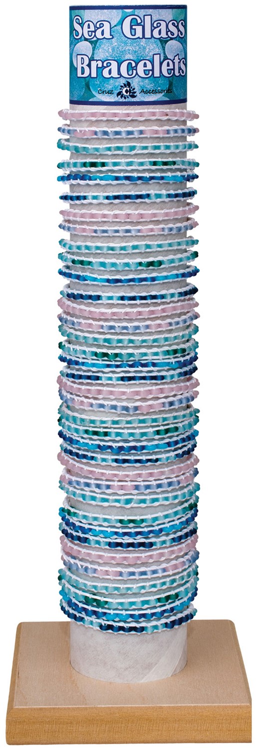 Small Glass Bead on White Cord Slide Knot Bracelet Assorted With Tube & Base BR0887-TUBE