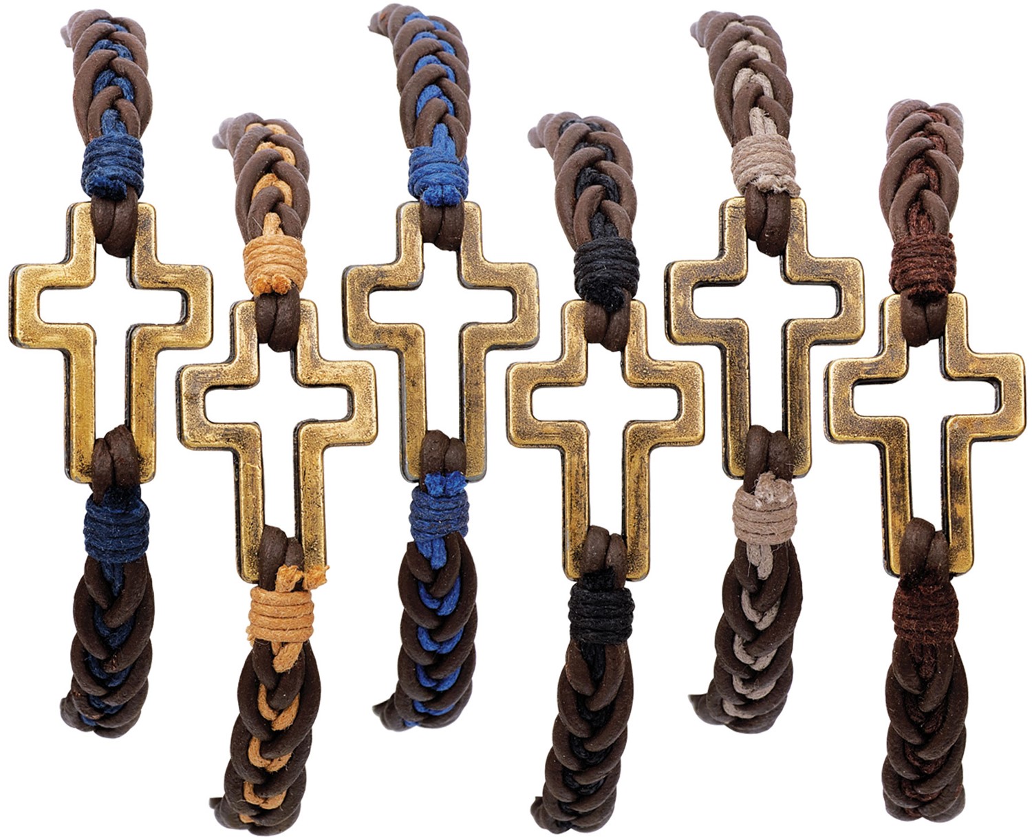 Leather And Twist Cord With Cross Pendant Adjustable Bracelet ZBR0290