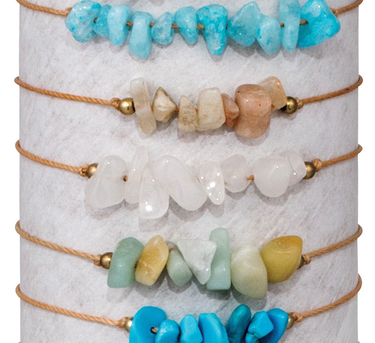 Chipped Stone Slide Knot Adjustable Bracelet Assorted BR0889