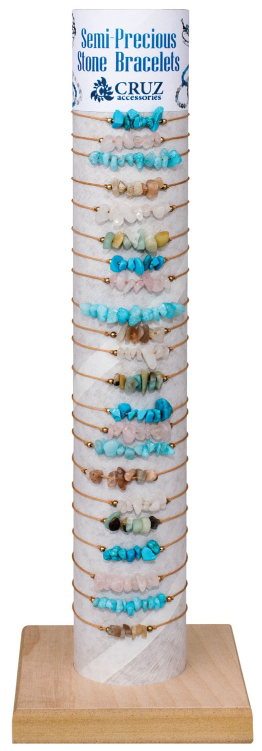 Chipped Stone Slide Knot Adjustable Bracelet Assorted With Tube & Base BR0889-TUBE