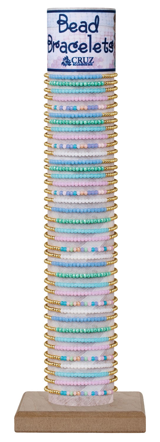 Gold Facet Bead with Color Bead Slide Knot Adj Bracelet Asst'd With Tube & Base BR0919-TUBE
